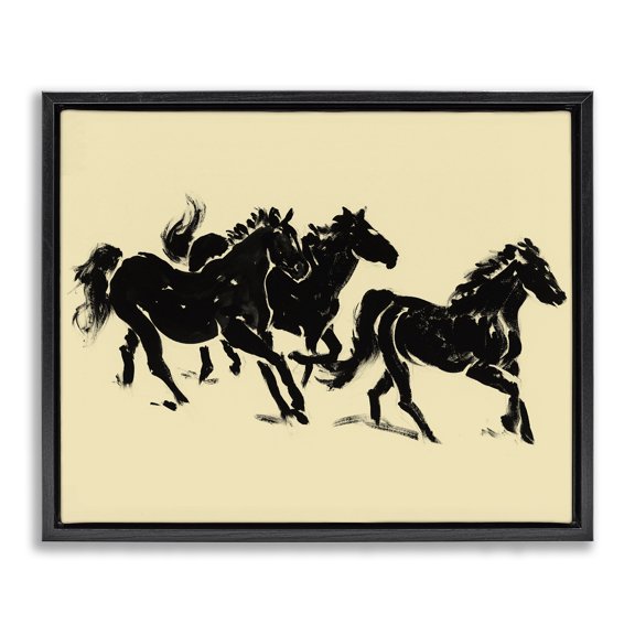 Stupell Industries Farmhouse Horses in Motion Run Black Floating Frame Canvas Art, 21 x 17, by Victoria Barnes