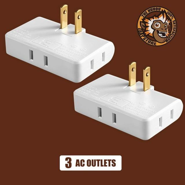 Bamboohart 2 Prong Thin Wall Tap Power Flat Outlet Extender Plug Adapter Home School Office