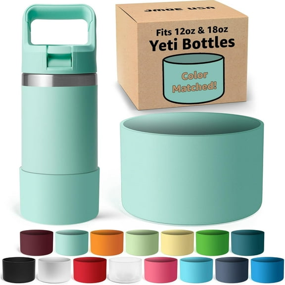 Jmoe USA Silicone Boot Compatible with Yeti Rambler Jr 12oz and 18oz Bottle | 2mm Sleeve | Anti-Slip | Protector for the Bottom of your Bottle | Protects Against Damage | BPA Free Silicone (Seafoam)