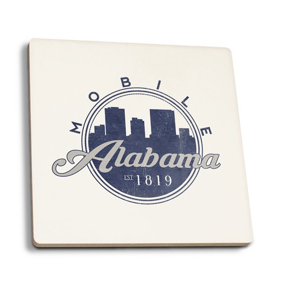 Mobile, Alabama, Skyline Seal (Blue) (Absorbent Ceramic Coasters Set of 4 Matching Images, Cork Back, Kitchen Table Decor)