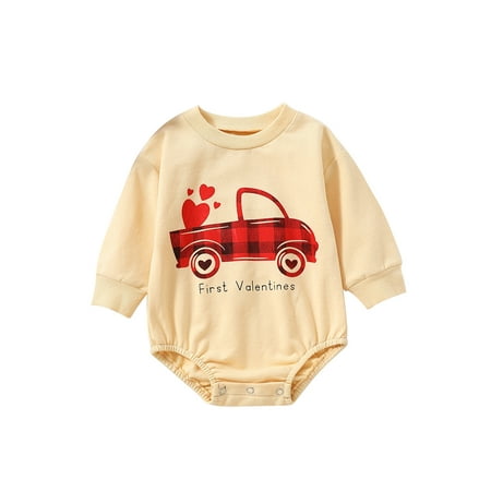 

sdghg Baby Girls Spring Autumn Casual Romper Long Sleeve O Neck Heart and Car Print Romper