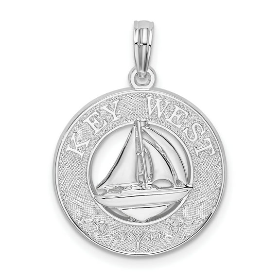 Million Charms 925 Sterling Silver Travel Charm, Textured Key West with and Sailboat Pendant