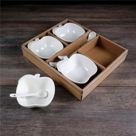 Jiallo EGV23-644 Apple Shaped Porcelain Snack Bowl with Spoon&#44; Set of 4