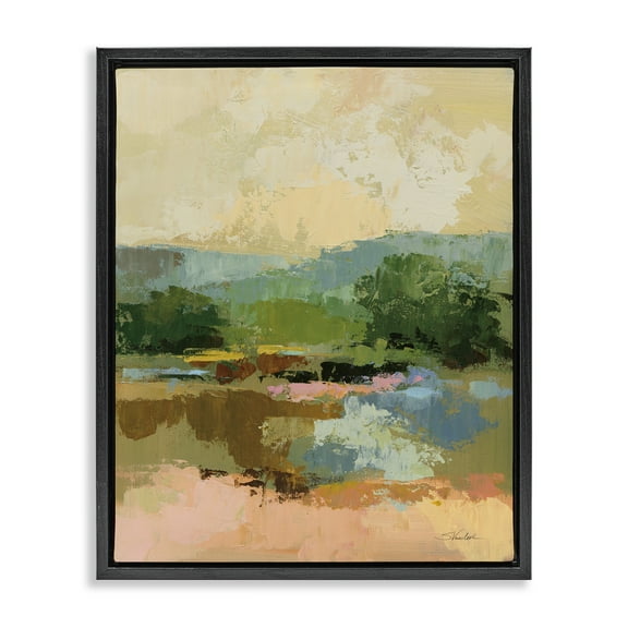 Stupell Industries Across The River View Landscape Painting Black Floater Framed Art Print Wall Art, 17 x 21