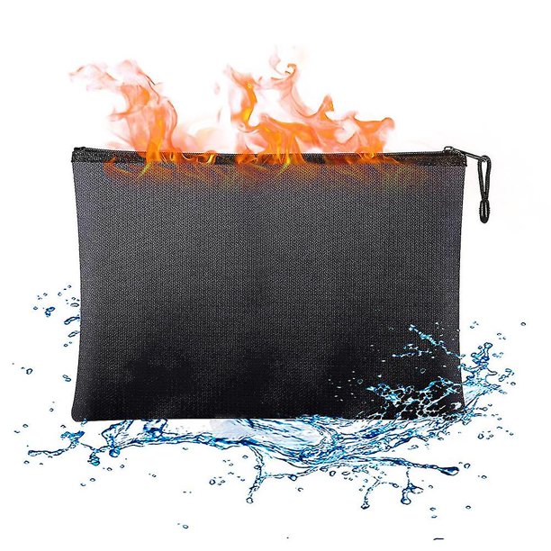 Bolsa grande para documentos ignífuga con bolsillos con cremalleras, bolsa ignífuga resistente al agua de 13,7 x 9,4, bolsa de dinero para almacenamiento seguro a prueba de fuego p