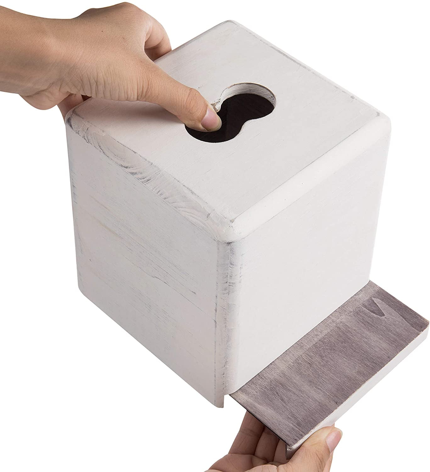 MyGift Vintage White Wood Square Tissue Box Cover MyGift Vintage White Wood Square Tissue Box Cover