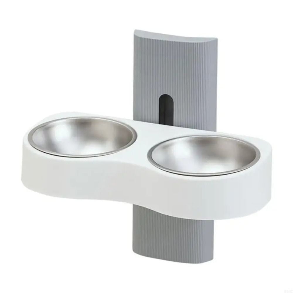 Wall Mounted Pet Feeding Bowl Adjustable Double Bowl Space Saving Dog and Cat Food Water Bowl for Indoor Use