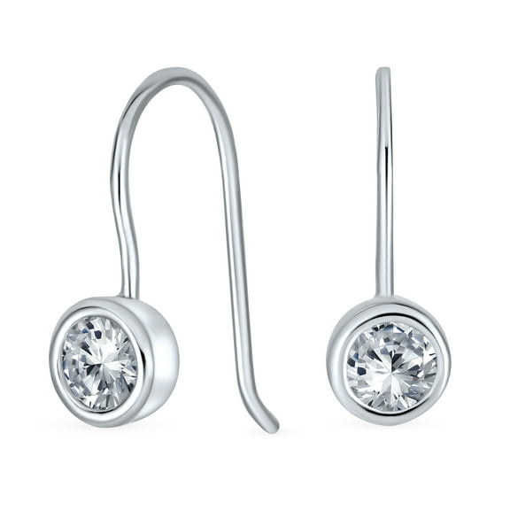 Bling Jewelry Womens Classic Small Solitaire Bezel Set CZ Drop Earrings .925 Sterling Silver Fishhook