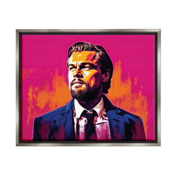 Stupell Industries Leonardo DiCaprio on Pink Abstract Painting Gray Floater Framed Art Print Wall Art, 31 x 25