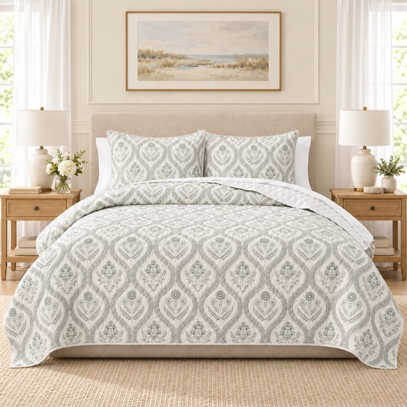 Wamsutta 1846 Cotton Tencel 3-Piece Sea Spray Floral Quilt Set, Full/Queen