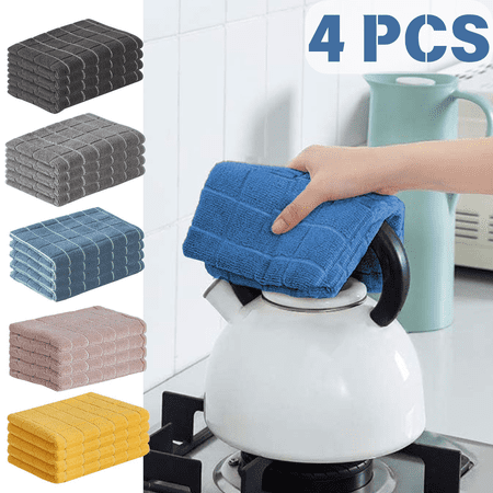 CuiLiyq 4 Pack Cotton Terry Cloth Kitchen Towels Soft and Absorbent Dish Towels for Drying Checkered Designed Hand Towels for Kitchen 25.6 x 17.7 Blue