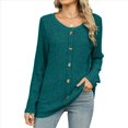 thumbnail image 1 of Suéteres Ligeros para Mujer 2025, Camiseta Henley de Larga, Blusa Informal de Cuello Redondo para Otoño. Azul Pavo Real M, 1 of 10