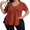 Brown, variant on Women's Casual V Neck Short Sleeve Summer Knit Top Split Hem Retro Blouse S-2XL
