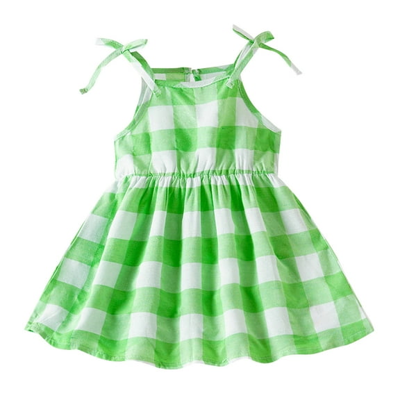 QTOCIO Toddler Girls Dresses, Baby Girl Summer Clothes, Girls Casual Plaid Camisole Dress Cute A-line Skirt Are Suit for 3-24 Months, Green, 12 Months
