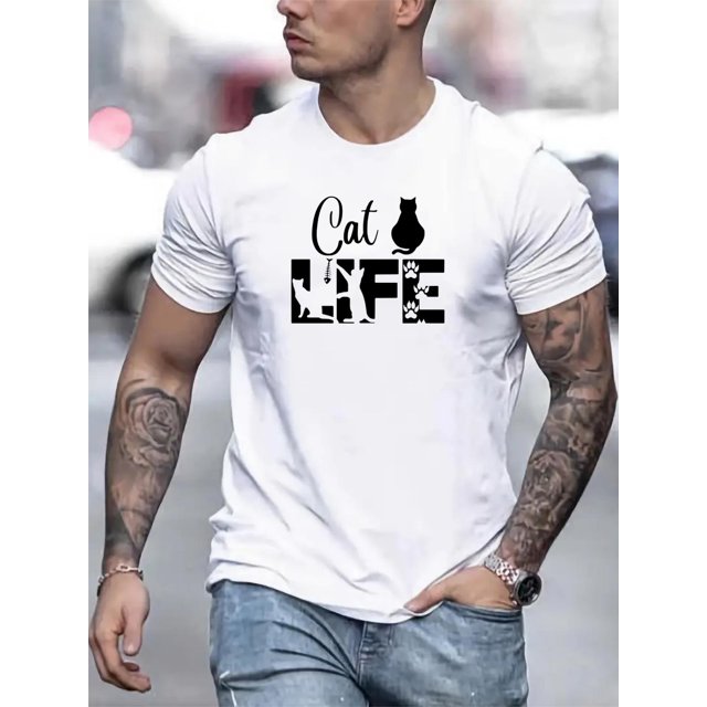 LIFE Print Men's Crew Neck Fashionable Short Sleeve Sports T-shirt, Comfortable And Versatile, For Summer And Spring, Athletic Style, Comfort Fit T-Shirt, As Gifts Tee For Adult, Men, Women, Teen, Te