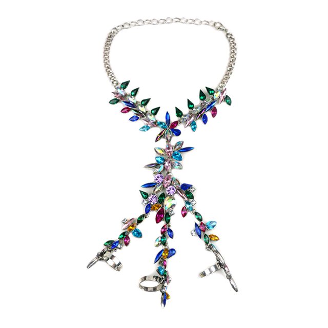 Pulsera de anillo de aleación con decoración de diamantes de imitación hermosa para mujer (colorido plateado)