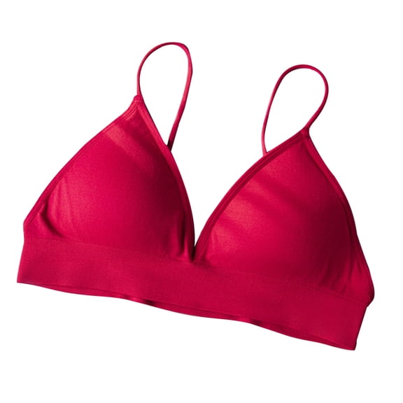 Xfvqtps Womens Bras No Underwire Spaghetti Strap Deep V Neck Triangle Cup Comfortable Breathable Daily Bras Wine