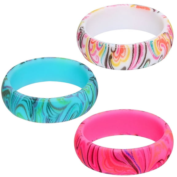 ELAYARD 3-Pack Silicone Wedding Rings for Women, Assorted Colors, Round Bohemian Style Bands