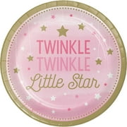 Twinkle Twinkle Little Star Pink Round Paper Dessert Plates 8 Count