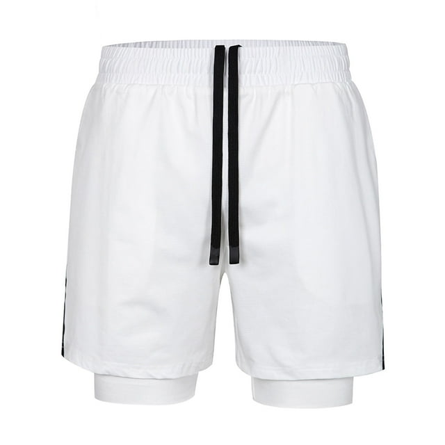 pstuiky Pantalones cortos de gimnasio para hombre, Pantalones cortos deportivos de verano dos en uno para hombre, para correr, entrenar y fitness, con cuadros pequeños y lisos.