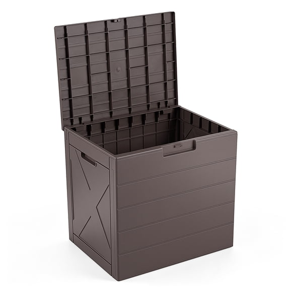 Costway Outdoor Deck Box, 25 Gallon Storage Bin with Lid, Carry Handles & Lock Hole Brown