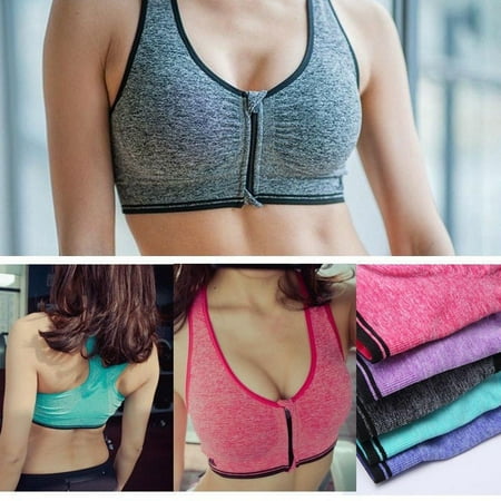 

Women Sport Bra Running Gym Yoga Padded Fitness Tops Tank Workout Zipper Stretch