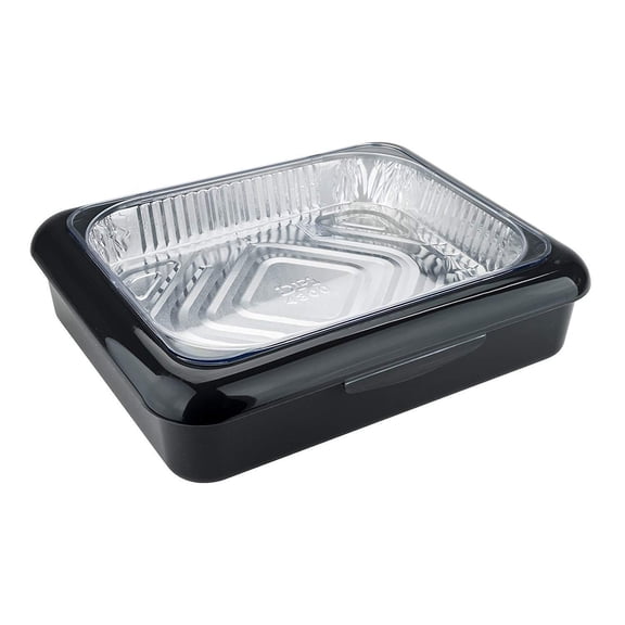 Plastic Aluminum Foil Tray (with Lid) - Flip-Top Tray - Portable Casserole Dish, Stackable Plastic Aluminum Foil Tray Holder for Home & Travel