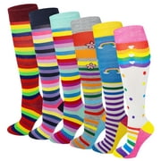 Sumona 6 Pairs Women Fancy Design Rainbow Stripes Knee High Socks