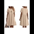thumbnail image 3 of Vestido Camisero de y Algodón de Verano para Mujer, Informal, Holgado, con Cuello Redondo, Corta, Midi y Bolsillos Albaricoque S, 3 of 7