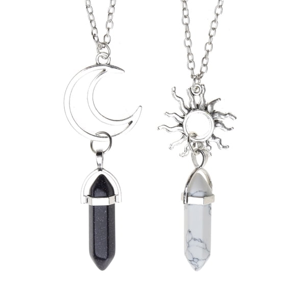 2 Pieces Hexagonal Crystal Couple Necklace for Sun &Moon for Women Party Gift Jewelry Symbolize Love for Lovers Unique