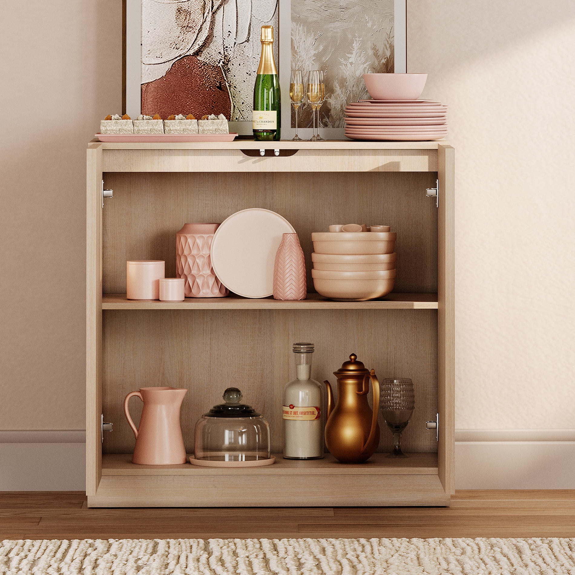 31.5" Modern Sideboard Buffet Cabinet with 2 Doors, Multifunctional Sideboard with Large Storage and Adjustable Shelf, Beige