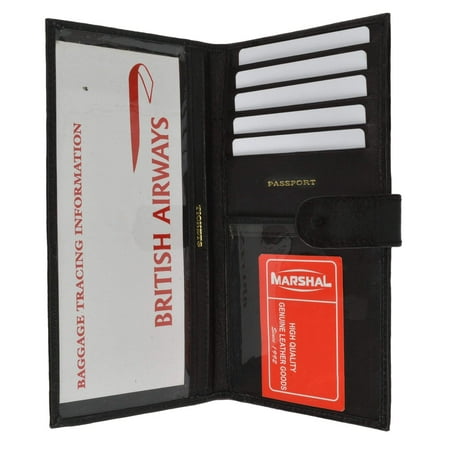 Security Pass Holder - menswallet Genuine Leather Passport Boarding Pass Holder for Travel 562 CF (C) Black