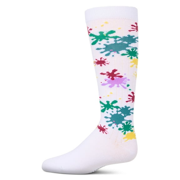 MeMoi Girls Stretch Cotton "Splatter Paint" Knee Sock - Girls - Female, 14, White