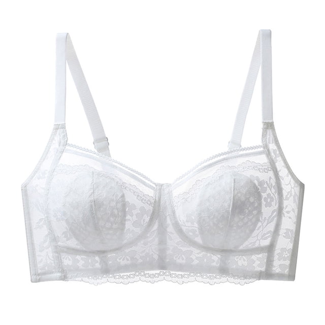 Sujetador de encaje sexy para mujer, cobertura total, talla grande, con orejas de conejo, antiflacidez, sin aros, color blanco