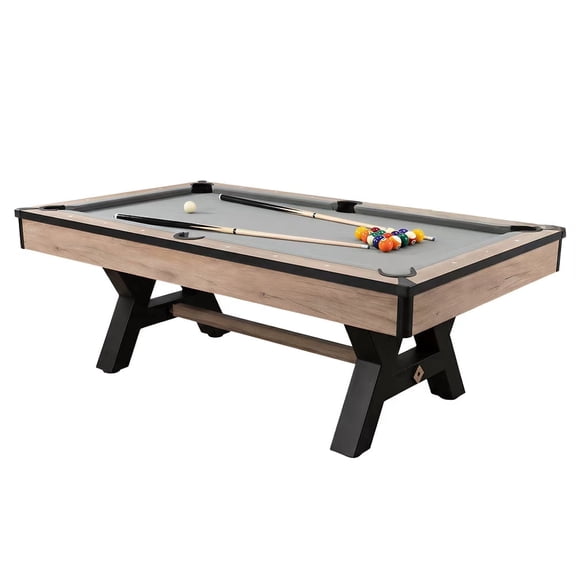 84” Billiard Table with Rustic Brown Finish, K-Shaped Legs and Royal Blue Cloth for Family Game Room, Adult Rrec Room, Basements, Man cave, or Garage