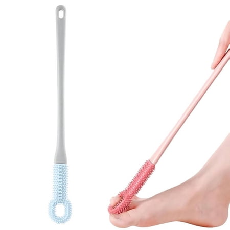 Easy-Reach Deep Cleaning Foot Brush 15.7 Foot Scrubber in Shower with Long Handle Silicone Gap Brush Between Toes Cleaner Soft Feet Care Scrub for Seniors(Long-haired)