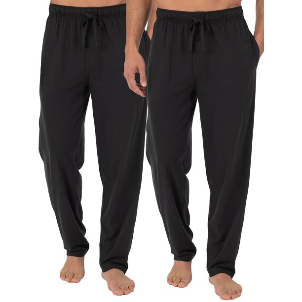 Pantalones para dormir Fruit of the Loom, tejido de punto para hombre, color negro, paquete de 2