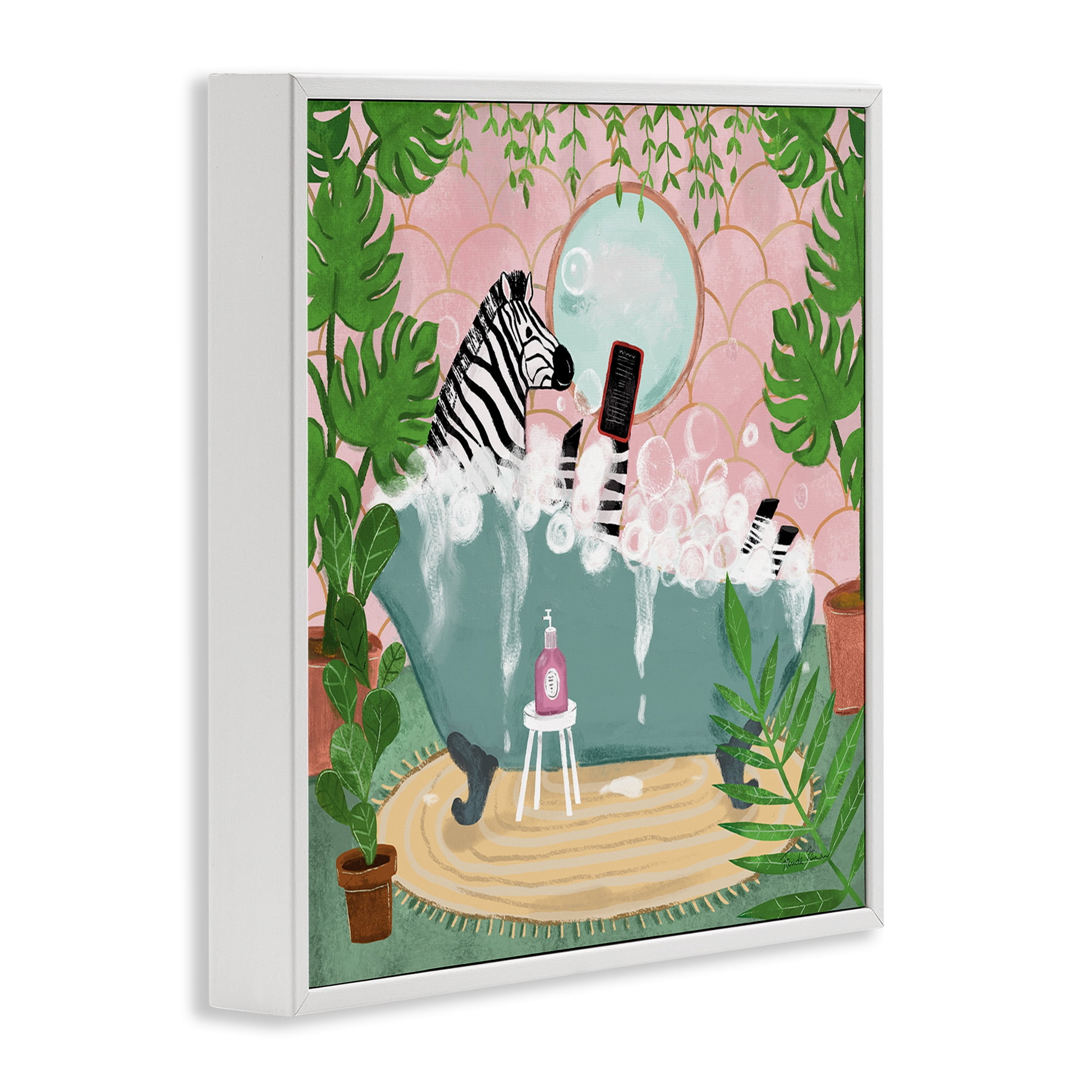 Stupell Industries Zebra Fun Bath Time Typography Painting White Framed Art Print Wall Art, 17 x 17