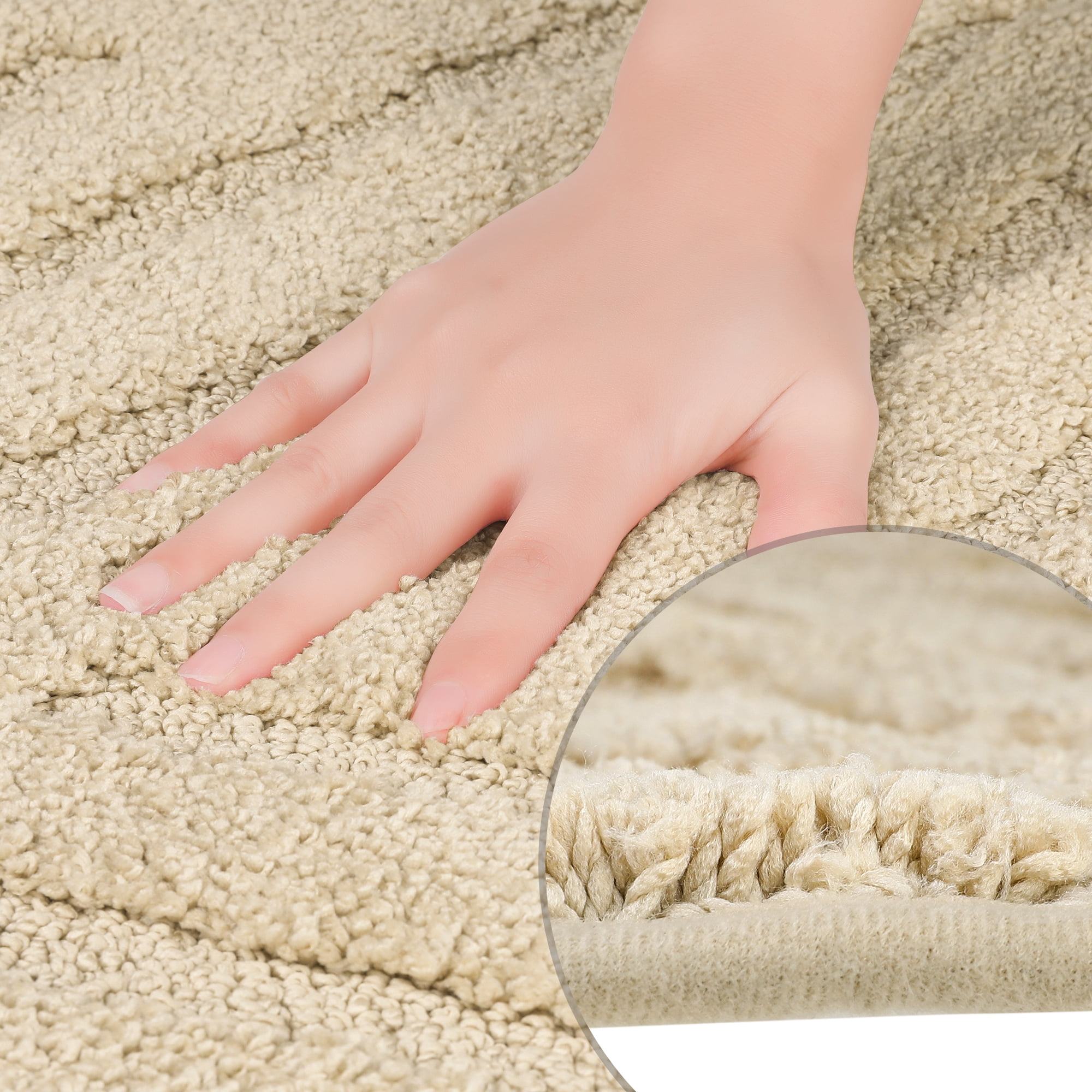 Unique Bargains Bathroom Rugs Non Slip Bath Mat Geometric Soft Mat Washable Carpet Khaki 16*24in