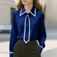 thumbnail image 1 of TaTaai Lapel Tie Solid Top Soft Comfortable Women's Casual Long Sleeve Fashion All Season Daily Party Work Versatile Shirt Gift, 1 of 6