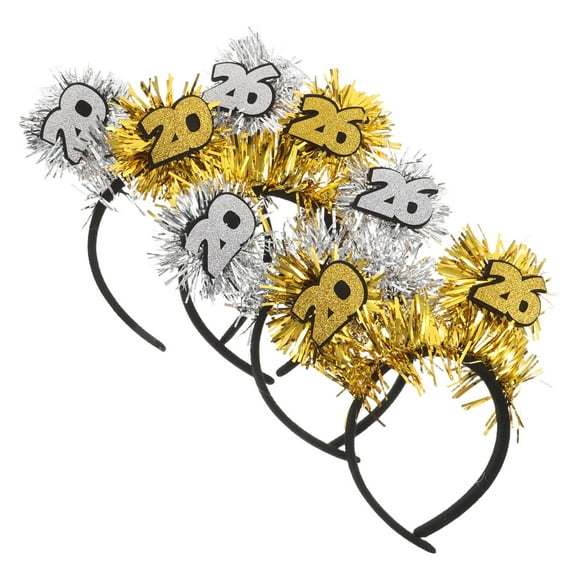 LOLIPPYY 4Pcs New Year Headbands with Glitter Tinsel Multi Color Festive Hair Accessories for Nye Party