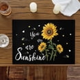thumbnail image 2 of Yellow Sunflower Placemats for Dinning Table Set of 4, Summer Flower Bee Sunshine Black Burlap Kitchen Place Mats Waterproof Cloth Table Mats, Indoor Outdoor Placemats Easy Clean Dinner Decor, 2 of 8