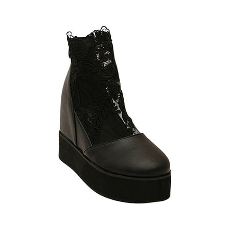 

Lovskoo 2024 Women s Wedges Mid Calf Boots Closed Toe Summer Bohemian Shoes Thick Sole Lace Platform High Heels Sandals Black
