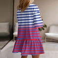 thumbnail image 4 of SMihono Deals Womens Long Sleeve Spring Dresses 2025 Striped Crewneck Casual Dress Loose Fit Shift Dress Ruffle Hem Short Dress Hot Pink 10, 4 of 6