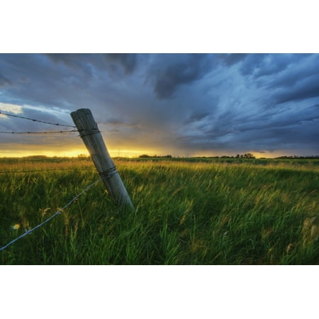 Metal Wall Art Edmonton Summer Thunderstorm And Fencepost On A Wheat Farm North Of Edmonton Alberta Canvas Art - Dan Jurak Design Pics (17 x 11) ()