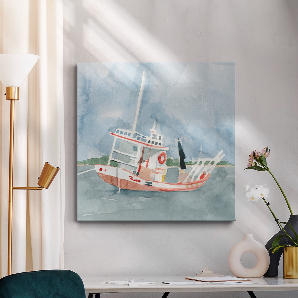 Wexford Home Bright Fishing Boat II-Premium Gallery Wrapped Canvas, 10" x 10" - Ready to Hang