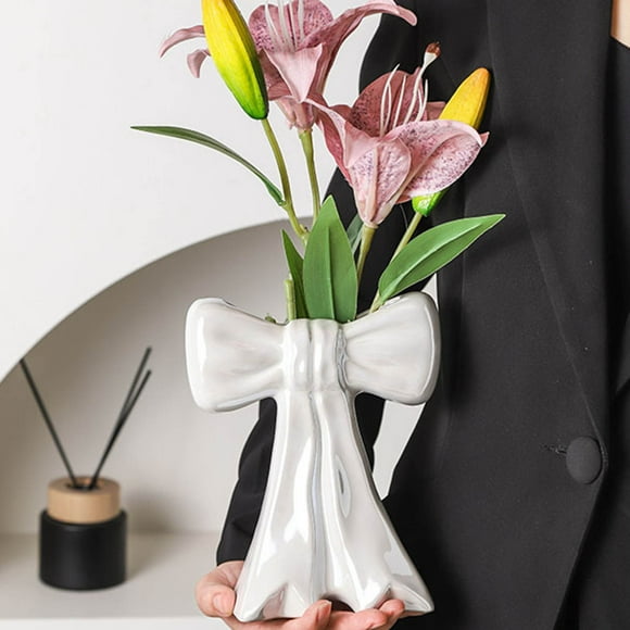 Bow Ceramic Vase Contemporary Decorative Table Ornament Sculpture for Home Desk Shelf Living Room