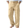 thumbnail image 4 of Homeyce Men's Drawstring Linen Pants Elastic Waist Straight Leg Pants with Deep Pockets with Pockets Cotton Trousers Yoga Beach Loose Fit Casual Summer Harem Baggy Trousers,Beige XL, 4 of 5