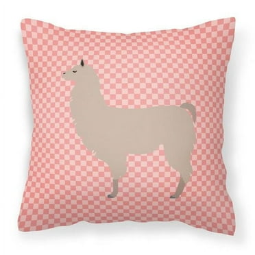 Carolines Treasures BB7916PW1818 Llama Pink Check Fabric Decorative Pillow, 18 x 18 in.