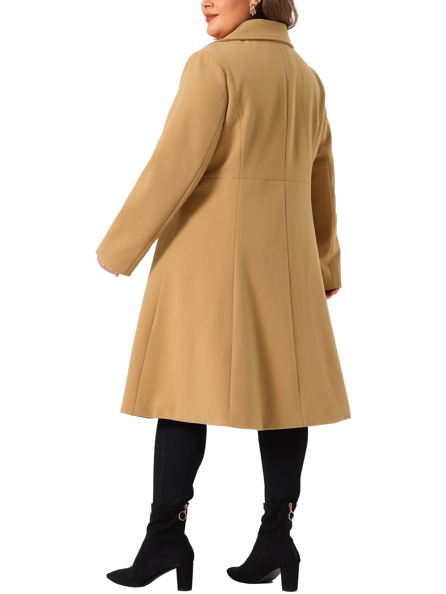 DARING DIVA Women's Plus Size Notch Lapel Double Breasted A Line Coat 1X Camel